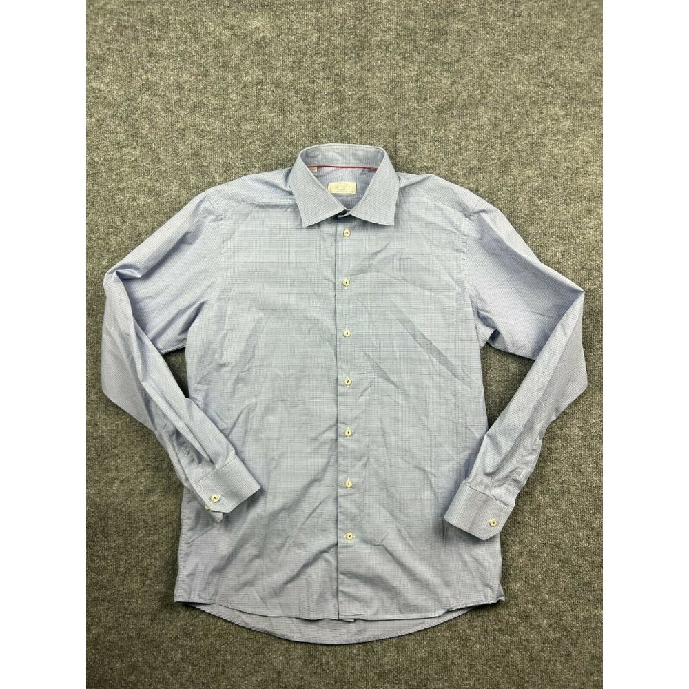 Eton Contemporary Long Sleeve Button Up Shirt Men's 42 (US 16.5) Blue Check
